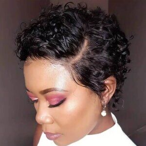 Pixie Cut Short Curly Bob Wigs with Side Part Lace Front 100% Human Hair Wig